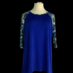 Southern Charm Cobalt Solid Blue PulloverJersey Top Paisley Sleeves Size XXL NWT